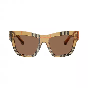 Burberry BE4449-414673 ženske kvadratne sunčane naočale od acetata, Havana/Tortoise okvir, smeđe leće, 53/19/140 mm