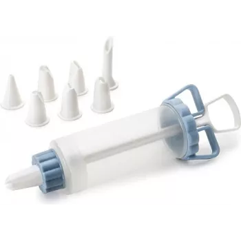IBILI 104629 Pastry Decorating Syringe Set, 18 cm, 6 Stainless Steel Nozzles, White