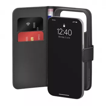 PURO Booklet futrola za iPhone 17 Pro, crna Eco koža s 2 pretinca za kartice PUIPC17P63BOOKC8BLK