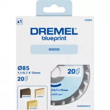 Dremel CS500 Wood Circular Saw Blade 85mm, Tungsten Carbide Tipped, 20 Teeth, for DSM20 Compact Saw 2608846431