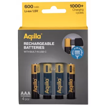 AQIILA AAA NiMH baterije s USB-C, 1,2 V, 600 mAh, pakiranje 4 komada AQ60AAA374C4