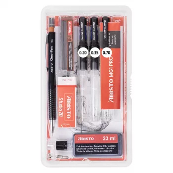 ARISTO mg1 pro Studio set tuševa za tehničko crtanje, 3 tuša 0,20 / 0,35 / 0,70 mm, 8 dijelova (AR64151)