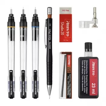 ARISTO mg1 pro Studio set tuševa za tehničko crtanje, 3 tuša 0,20 / 0,35 / 0,70 mm, 8 dijelova (AR64151)