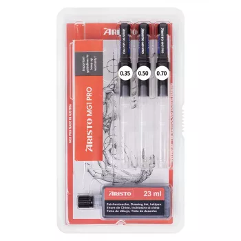 ARISTO mg1 pro Basic set tuševa za tehničko crtanje, 3 tuša 0,35 / 0,50 / 0,70 mm, 4 dijela (AR64300)
