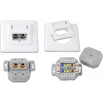 Wirewin DD-TRIO-K5E UP2 WS Cat5e oklopljena podžbukna podatkovna utičnica, 2x RJ45, LSA, čisto bijela