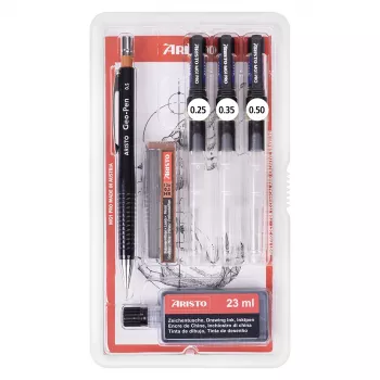 ARISTO mg1 pro College set tehničkih olovaka za crtanje, 3 olovke 0,25 / 0,35 / 0,50 mm, 6 dijelova (AR64308)