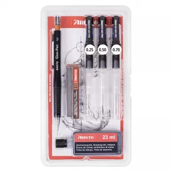 ARISTO mg1 pro College set tehničkih olovaka, 3 olovke 0,25 / 0,50 / 0,70 mm, 6 dijelova (AR64310)