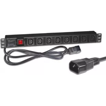 Wirewin NVL8 UPS verzija 19 inch 1U rackmount PDU, 8x IEC C13 izlaza, IEC C14 ulaz, 10A, 2300W, crni
