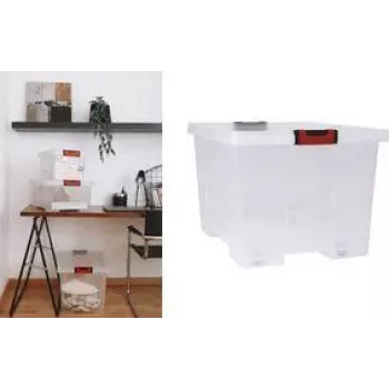 EDA CLiPSTOCK 75L Storage Box with Wheels, Lid, Soft-Touch Handles, Black/Red 010439