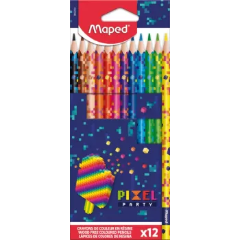 Maped PIXEL PARTY trokutaste bojice, 12 različitih boja, mekana mina otporna na lomljenje, drško s pixel uzorkom, kartonska kutija 862204