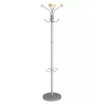 MAUL Stily stalak za garderobu s držačem za kišobrane, srebrni, drvene kuke, 8 kuka, 1750 mm 9403270