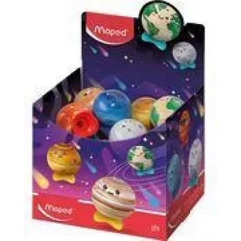Maped Planet metalna šiljilica s posudom, razni dizajni, display kutija od 24 kom. 051102EU