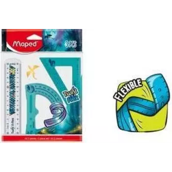 Maped Twist'n Flex Dragon geometrijski set, 3 dijela, fleksibilna plastika, neuništiv, 15 cm ravnalo, 180° kutomjer, 45°/45°/90° trokut 981898