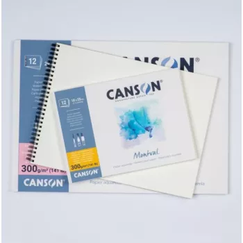 CANSON Montval A4 blok akvarela, 300 g/m², 12 listova, fina granulacija, lijepljen po kraćoj strani C518408000