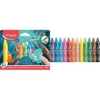 Maped Jungle Fever jumbo trokutaste voštane bojice, 12 raznih boja, životinjski motivi, kartonska kutija, od 1 godine
