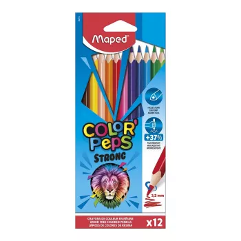 Maped COLOR'PEPS STRONG trokutaste bojice, 12 raznih boja, 3,2 mm lomljivo otporna mina, kartonska kutija 862712