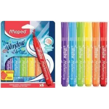Maped MARKER'PEPS markeri za staklo, 6 različitih boja, 2 mm okrugli vrh, kartonska kutija 844822