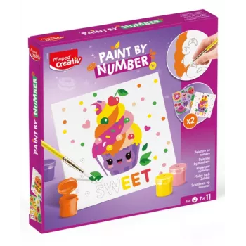 Maped Creativ set bojanja po brojevima Kawaii Food Sweet - 2 predtiskana platna, 10 akrilnih boja, kist, od 7 godina 907088