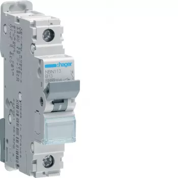 Hager NBN113 1-polni 13A B-karakteristika 10kA zaštitni prekidač strujnog kruga (MCB), 1 modul