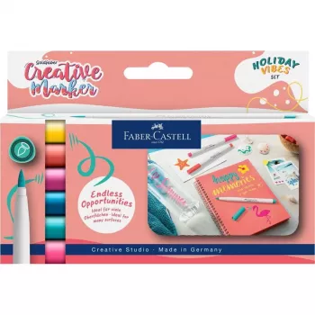 Faber-Castell Goldfaber Creative Marker set, 6 različitih boja, Holiday Vibes Edition, tinta na bazi vode, kist vrh 161013