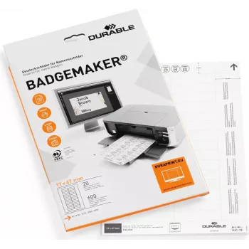DURABLE BADGEMAKER® umetne etikete 67 x 17 mm, bijele, 400 etiketa, A4 listovi, za inkjet i laserske pisače 146102