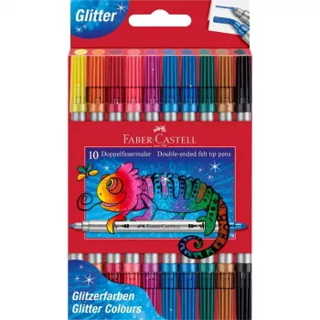 FABER-CASTELL glitter flomasteri s dvostrukim vrhom, 10 različitih boja, perivi, vrhovi 3-5 mm i 1 mm 151107