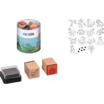 HEYDA set žigova s motivima dinosaura, 15 prozirnih žigova u okrugloj kutiji za pohranu 20-48 884 76