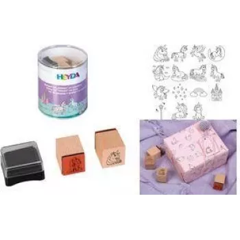 HEYDA set žigova s motivom jednoroga, 15 jasnih žigova u okrugloj kutiji 204888439