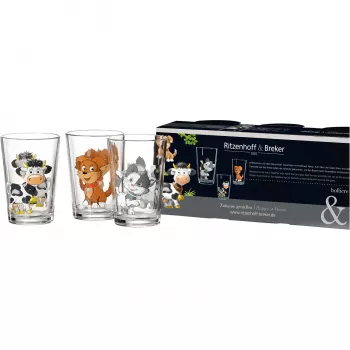 Ritzenhoff & Breker HOFTIERE Farm Animals 3-Piece Drinking Glass Set, Decorative Motif Print 819243
