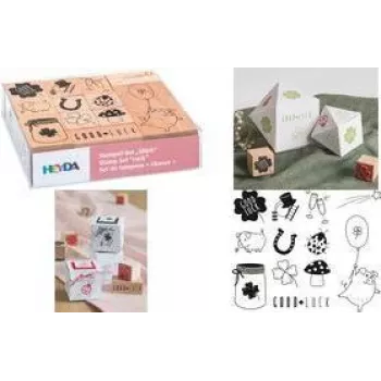 HEYDA set žigova s motivom sreće, prozirna kutija, drveni žigovi, različite veličine i dizajni, 1 set (204888666)