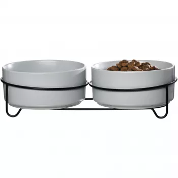 Ritzenhoff & Breker TARO set dvostruke pseće zdjelice, 880 ml, sivi kameni porculan s crnim metalnim stalkom 450521