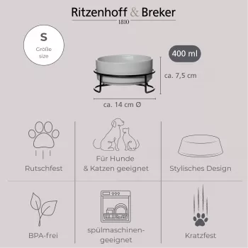 Ritzenhoff & Breker TARO set zdjelica za kućne ljubimce, 400 ml, siva kameno-keramička zdjelica za mačke i male pse, voda i hrana, 1 komad (450514)