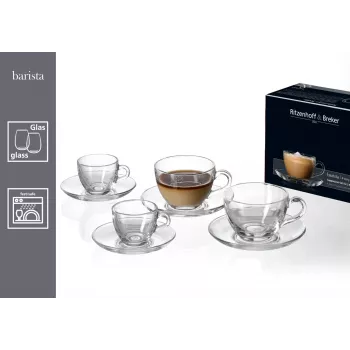 Ritzenhoff & Breker BARISTA cappuccino set, 4 dijela, prozirno staklo, 220 ml šalice, perivo u perilici posuđa 822021