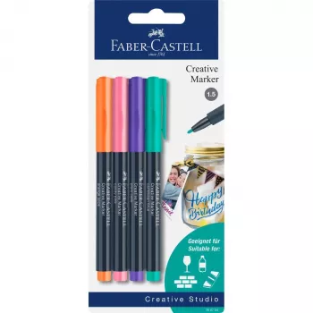 Faber-Castell Creative marker set od 4, tinta na bazi vode, bez mirisa, ne razmazuje se, razne boje 160704