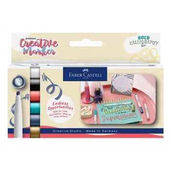 Faber-Castell GOLDFABER Creative Marker Soft Lettering set od 6 markera, na bazi vode, bez mirisa, kist vrh, razne boje 160906