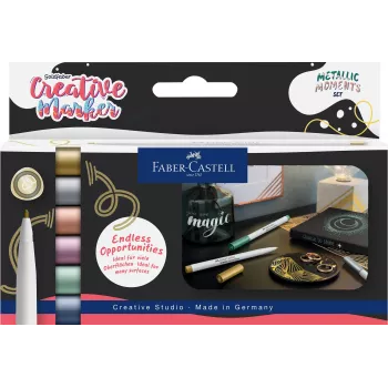 Faber-Castell Creative Marker Goldfaber Metallic Moments, set od 6, tinta na bazi vode, bez mirisa, postojana, razne metalik boje 161107