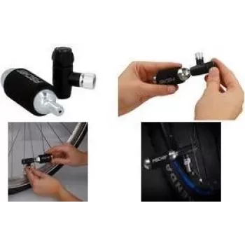 FISCHER ručna pumpa za bicikl s CO2 inflatorom, univerzalna glava ventila za Schrader, Dunlop, Presta, 8 bar, crno/srebrna 50392