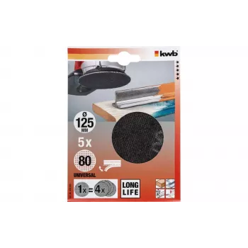 kwb 491308 brusne ploče za tanjurastu brusilicu, granulacija 80, Ø 125 mm, 5 komada