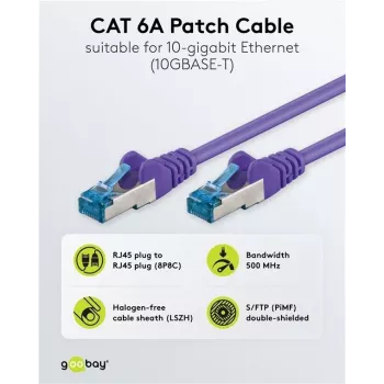 Wentronic Goobay CAT 6a S/FTP patch kabel, RJ45, ljubičasti, 3 m, LSZH, bakar 93789