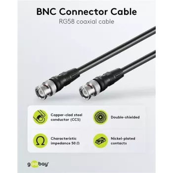 Wentronic Goobay BNC spojni kabel, crni, 3 m - BNC utikač na BNC utikač, 75 Ohm koaksijalni 50089
