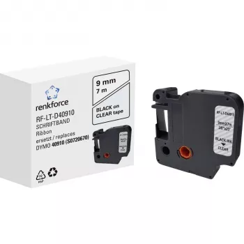 Renkforce RF-LT-D40910 Compatible Label Tape for DYMO D1 - 40910, 9 mm, Transparent, Black, 7 m RF-6027842