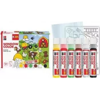 Marabu KiDS Window Color set Farm, 6 x 25 ml boja za staklo koja se ljušti, na bazi vode, uklonjiva, 1 set (0306000000006)