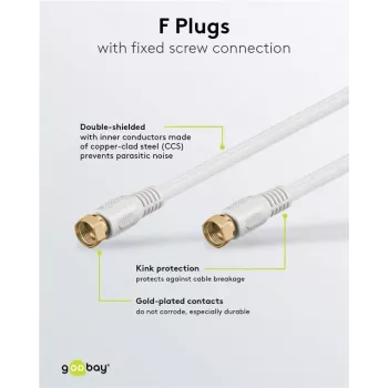 Wentronic Goobay SAT spojni kabel, 100% oklopljen, pozlaćeni, bijeli, 7,5 m - F utikač na F utikač (67294)