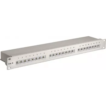 Wentronic Goobay CAT 6 24-Port STP patch panel, 19 inch 1U, sivi 94036