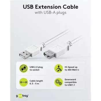 Wentronic USB 2,0 A utikač na utičnicu produžni kabel 5m bijeli 96288