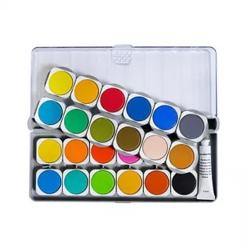 Faber-Castell Eberhard Faber Winner set pokrivnih boja, 24 blistave boje, prozirni uklonjivi poklopac služi kao paleta za miješanje 578324