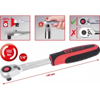 KS TOOLS 1/4 SlimPOWER čegrtaljka s prebacivanjem, 72 zuba (920.1490)