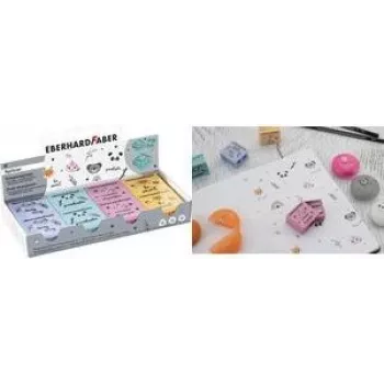 FABER-CASTELL EBERHARD FABER display kutija s dvostrukim šiljilom za olovke s motivima životinja, 8 komada, za standardne i jumbo olovke, plastika, sortirano 585154