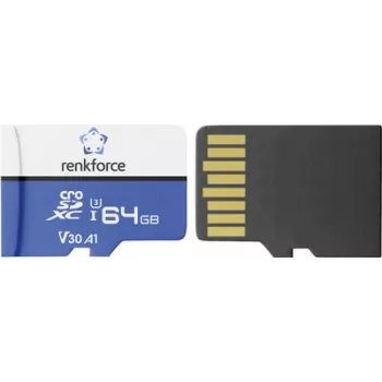 Renkforce RFEmSD64 microSDXC 64 GB A1 V30 U3 Class 10 Memory Card with SD Adapter RF-7488704