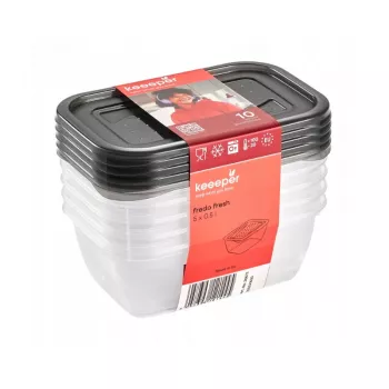 keeeper fredo fresh set posuda za pohranu hrane, 5x 0,5 L, pravokutne, prozirne sa sivim poklopcima 3067282700000